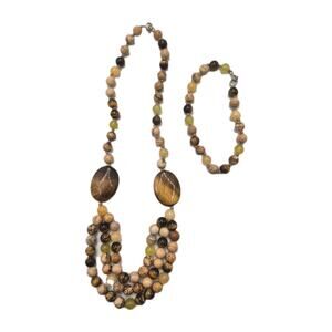 Tigers Eye Natural Stone Necklace Triple Strand Swag 18" Bracelet 8.5" Beautiful